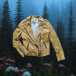 Anthropologie Doma Yellow Leather Biker Jacket